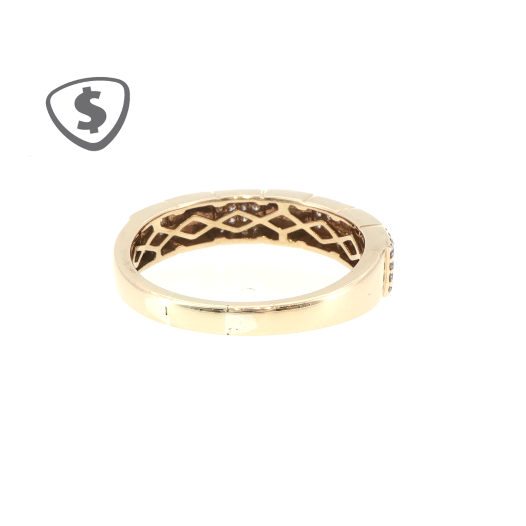 Alternating Diamond and Polished 10ct Yellow Gold Band Ring
