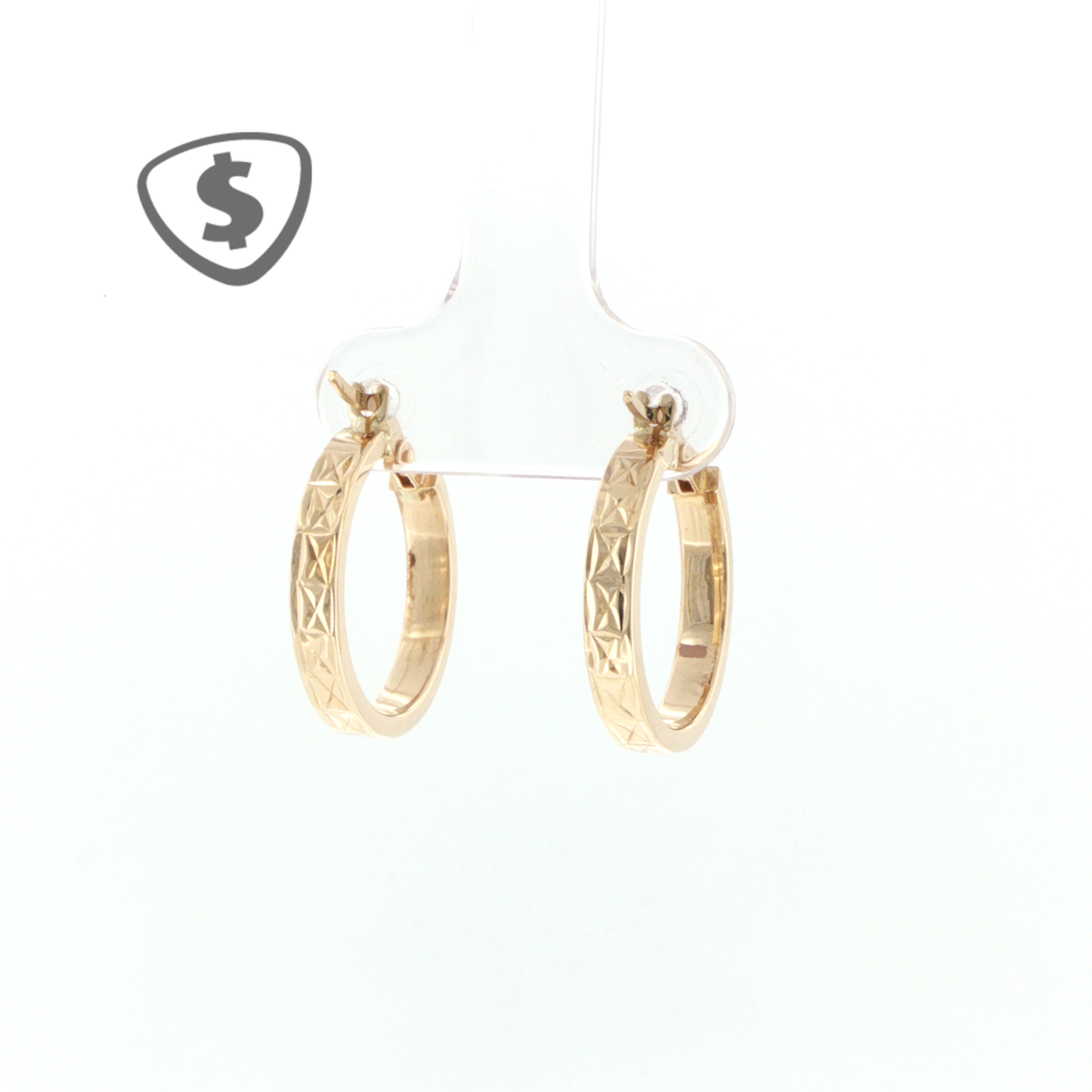 9ct Yellow Gold Geometric Textured Hoop Earrings
