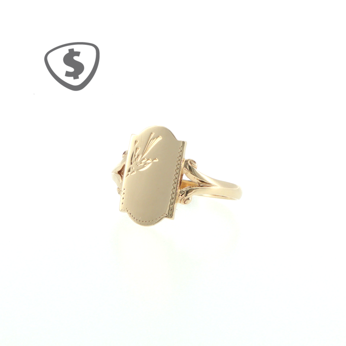 9ct Yellow Gold Floral Engraved Signet Ring with Split Shoulders