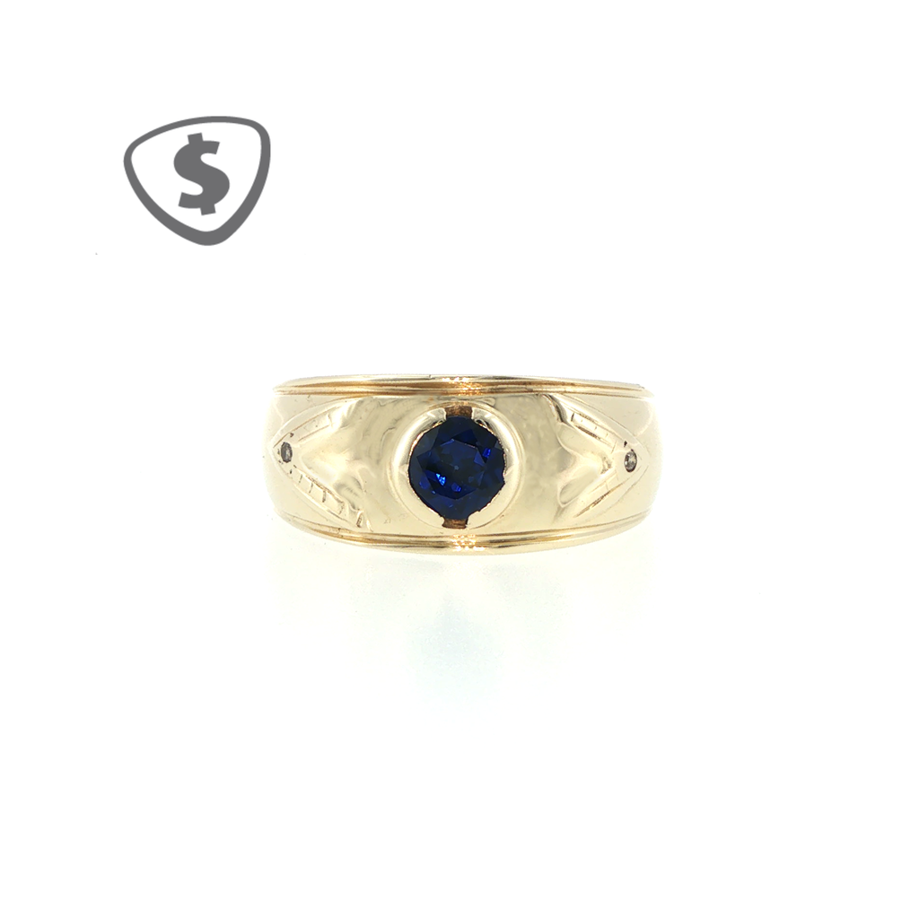 9ct Yellow Gold Royal Blue Sapphire Signet Ring