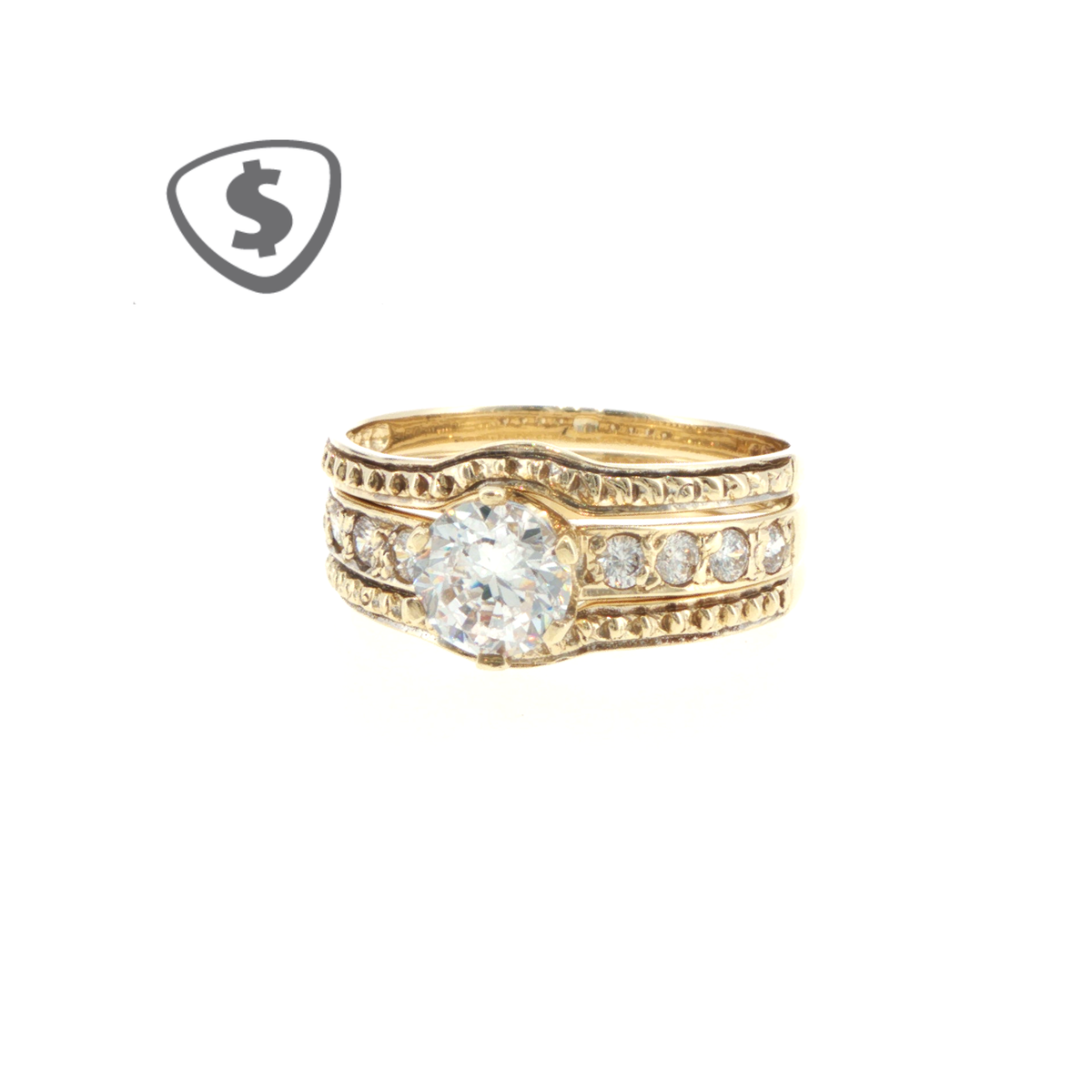 9ct Yellow Gold Engagement Ring with Textured Bands