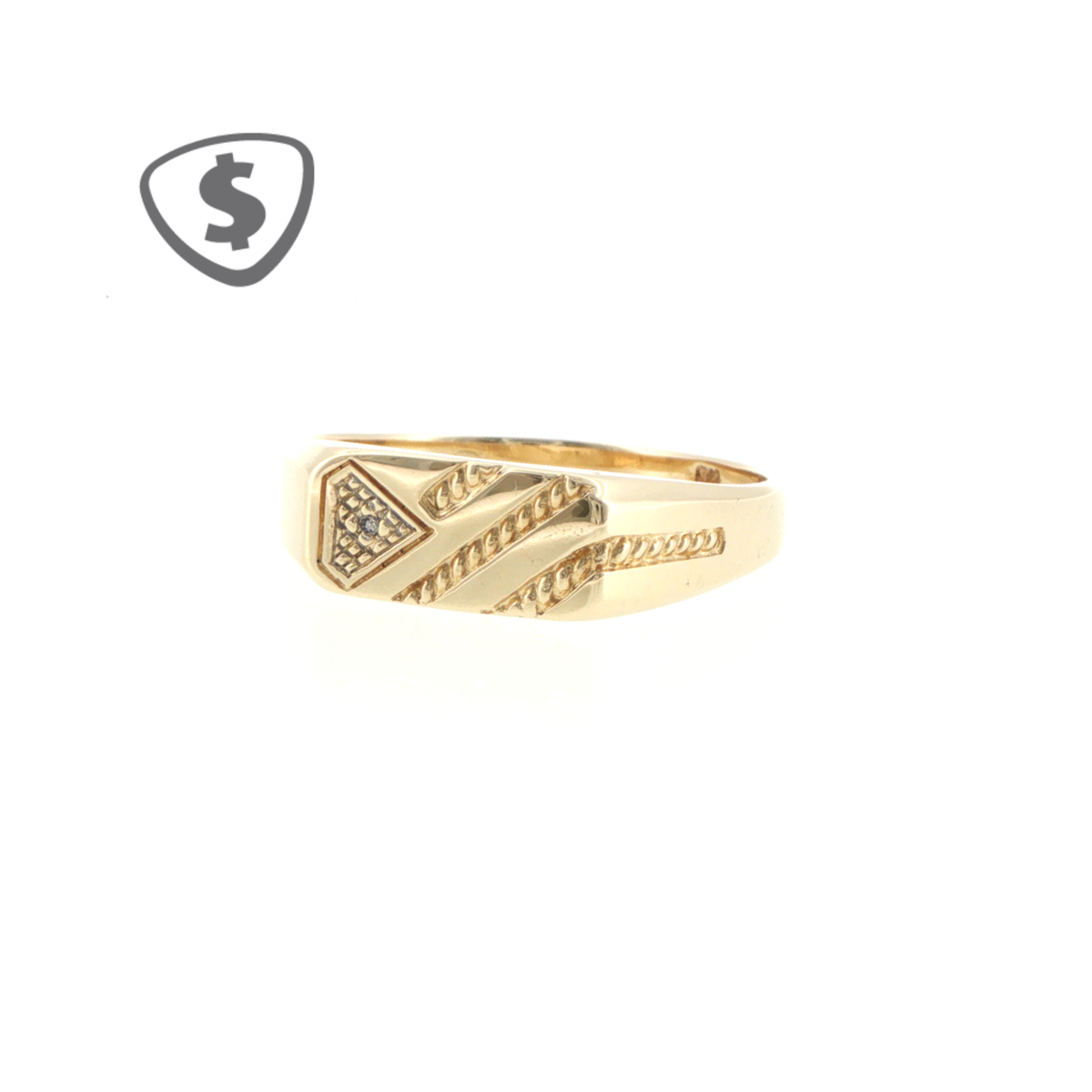 9ct Yellow Gold Diamond Accent Textured Signet Ring