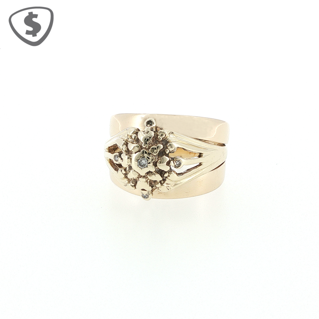 9ct Yellow Gold Textured Diamond Cluster Ring