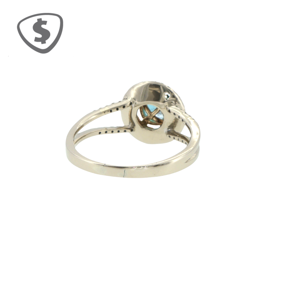 Blue Topaz Double Halo Cocktail Ring in 14ct White Gold