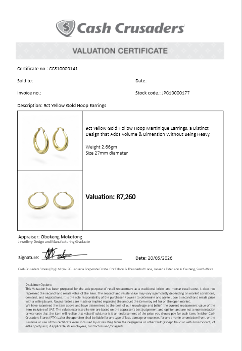 9ct Yellow Gold Hoop Earrings