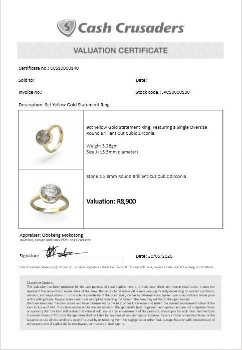9ct Yellow Gold Solitaire Ring