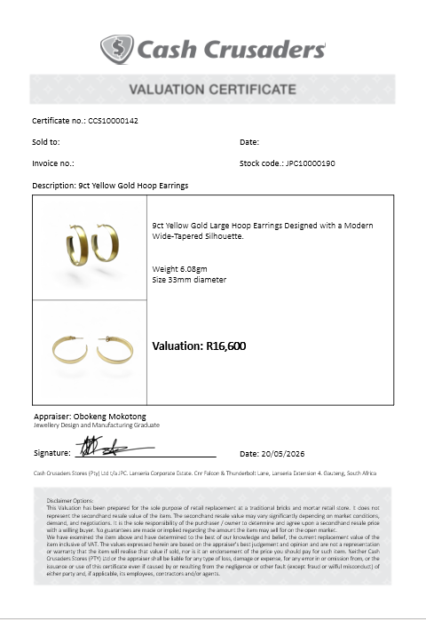 9ct Yellow Gold Hoop Earrings