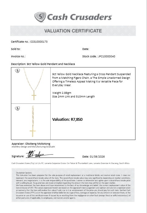9ct Yellow Gold Pendant and Necklace