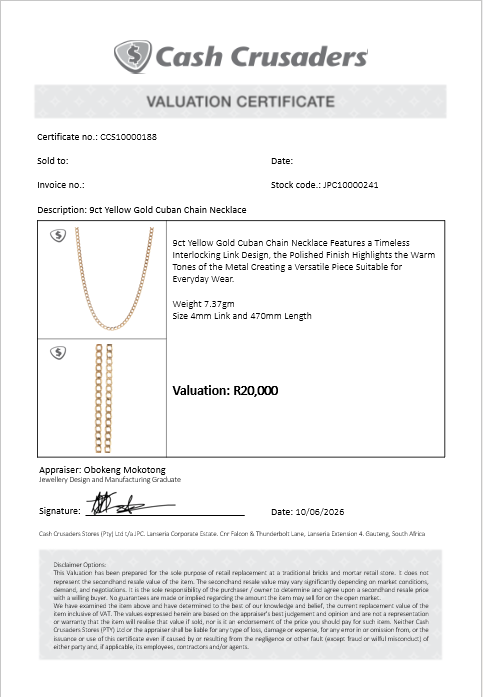 9ct Yellow Gold Cuban Chain Necklace