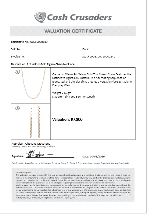 9ct Yellow Gold Classic Figaro Chain Necklace