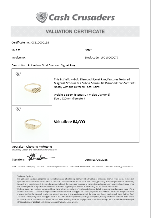 9ct Yellow Gold Diamond Signet Ring