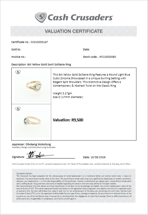9ct Yellow Gold Swirl Solitaire Ring