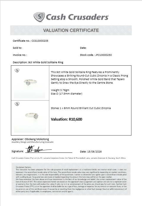 9ct White Gold Solitaire Ring
