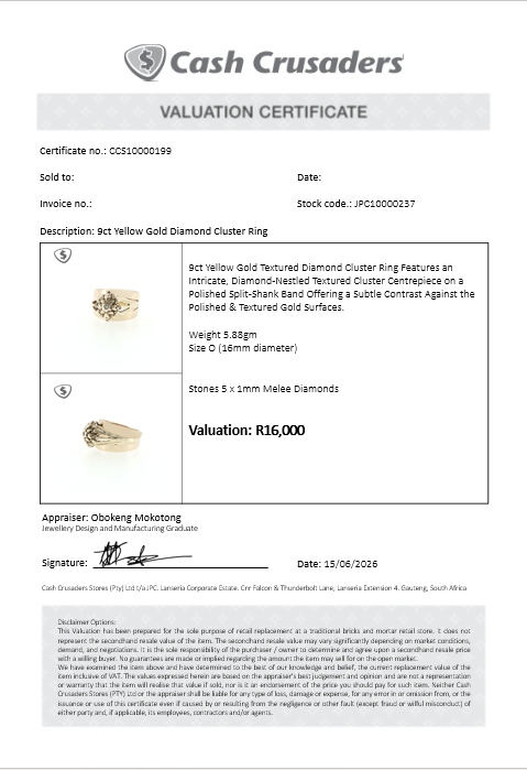 9ct Yellow Gold Textured Diamond Cluster Ring