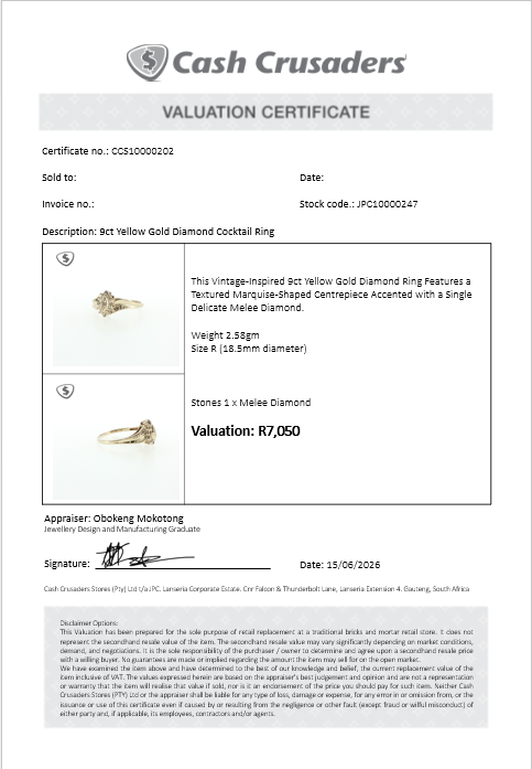 9ct Yellow Gold Diamond Cocktail Ring with Marquise Motif