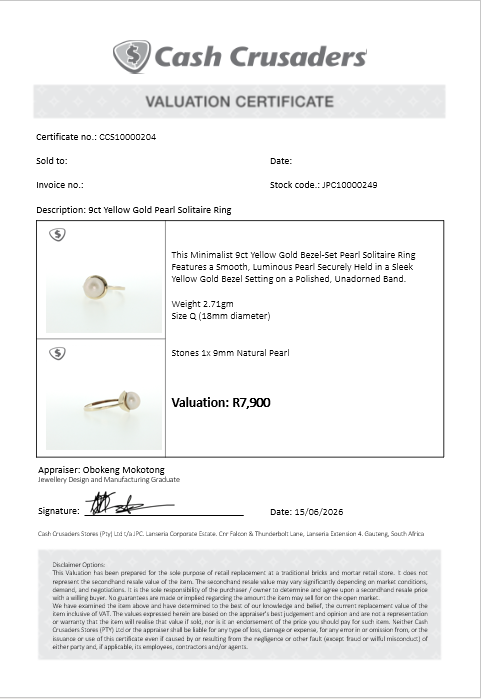 9ct Yellow Gold Pearl Solitaire Ring