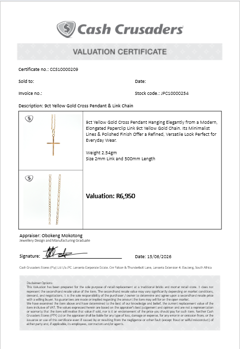 9ct Yellow Gold Cross Pendant on Elongated Link Chain