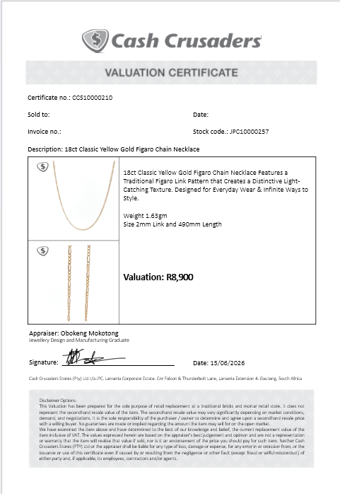 18ct Classic Yellow Gold Figaro Chain Necklace