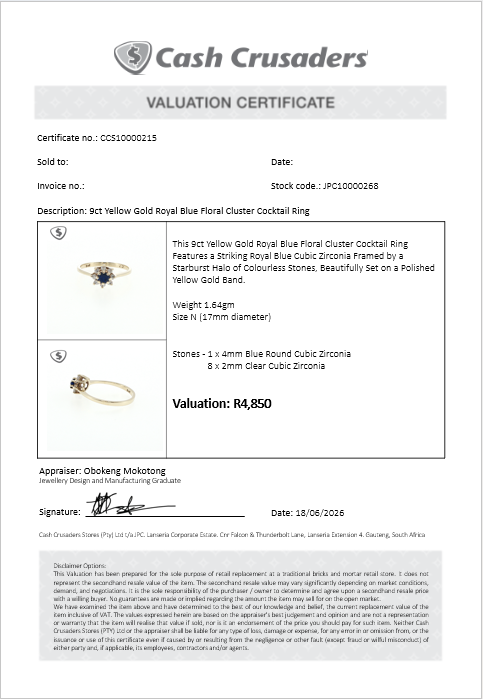 9ct Yellow Gold Royal Blue Floral Cluster Cocktail Ring