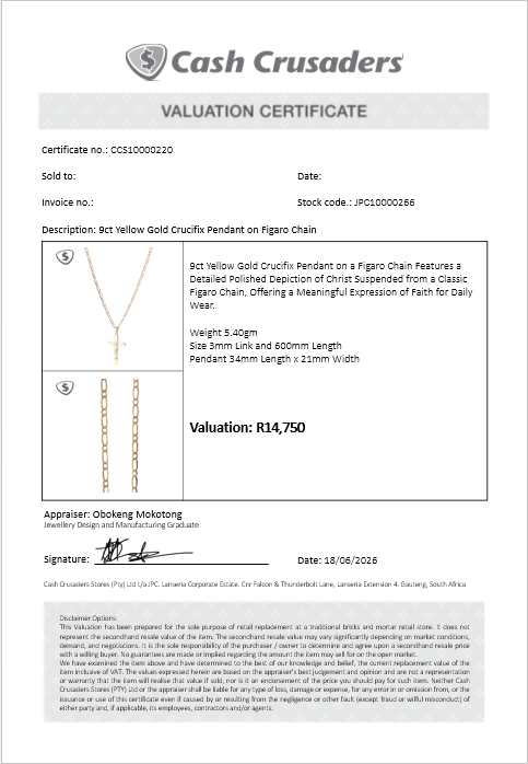 9ct Yellow Gold Crucifix Pendant on Figaro Chain