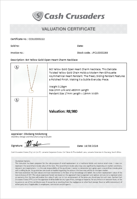 9ct Yellow Gold Open Heart Charm Necklace