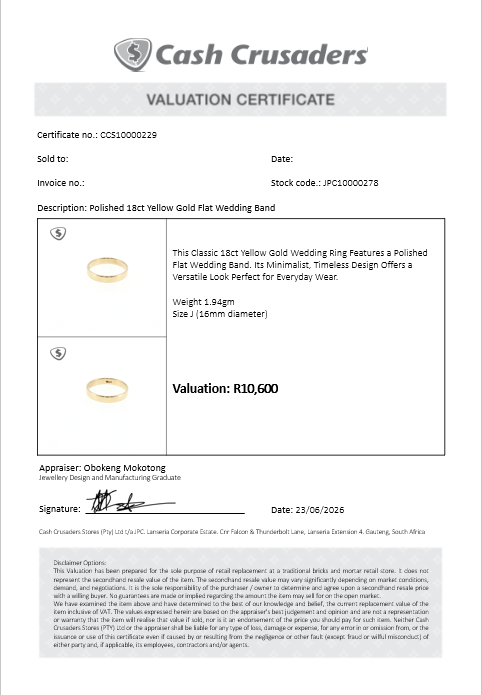 Polished 18ct Yellow Gold Flat Wedding Band