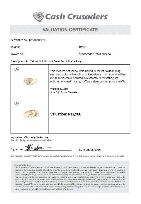 9ct Yellow Gold Round Bezel Set Solitaire Ring