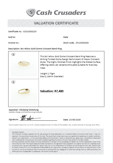 9ct Yellow Gold Dome Croissant Band Ring