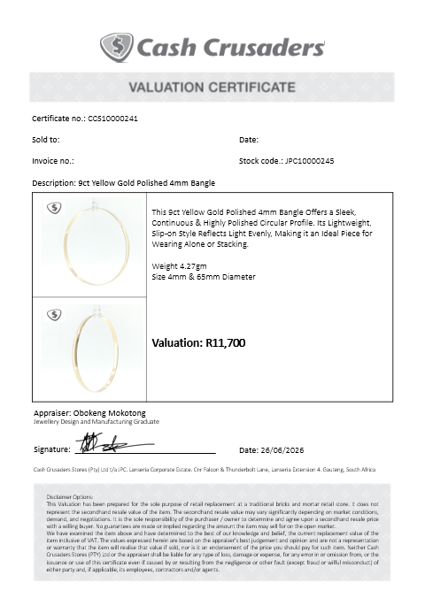 9ct Yellow Gold Polished 4mm Bangle