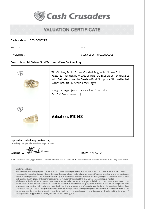9ct Yellow Gold Textured Wave Cocktail Ring