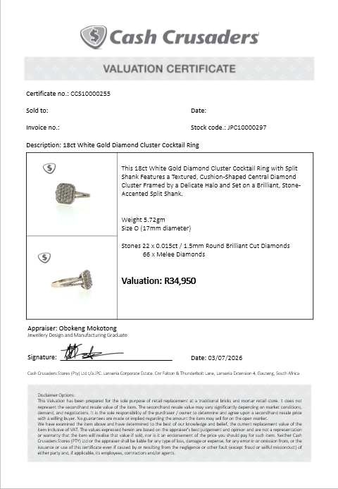18ct White Gold Diamond Cluster Cocktail Ring with Split Shank