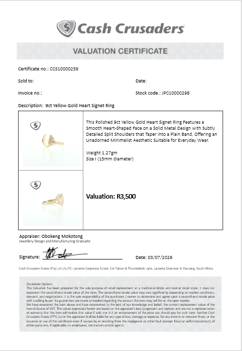 9ct Yellow Gold Heart Signet Ring
