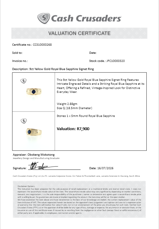 9ct Yellow Gold Royal Blue Sapphire Signet Ring