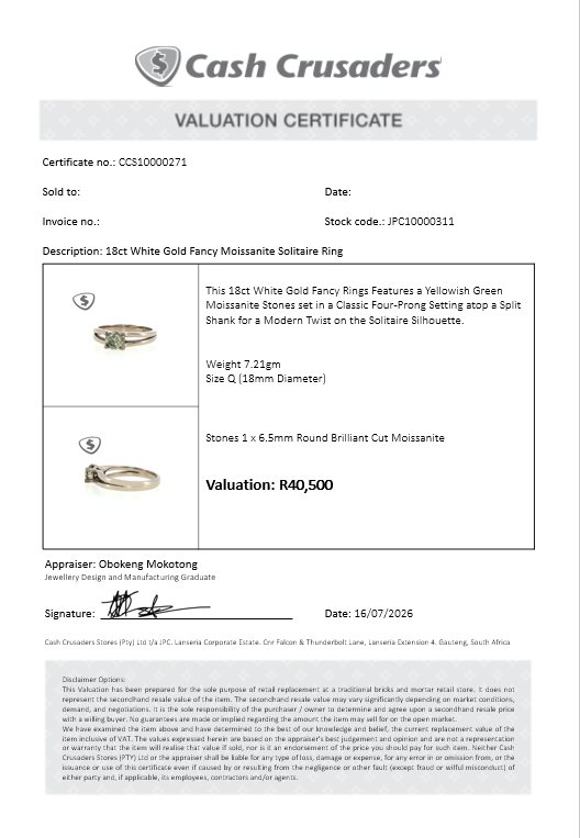 18ct White Gold Fancy Moissanite Solitaire Ring