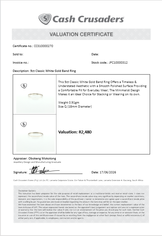 9ct Classic White Gold Band Ring