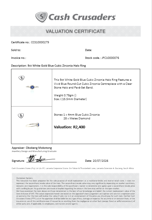 9ct White Gold Blue Cubic Zirconia Halo Ring