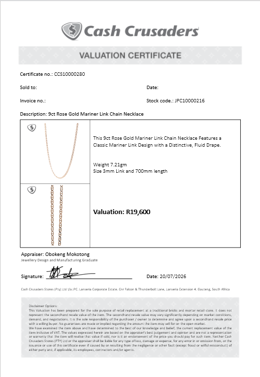 9ct Rose Gold Mariner Link Chain Necklace