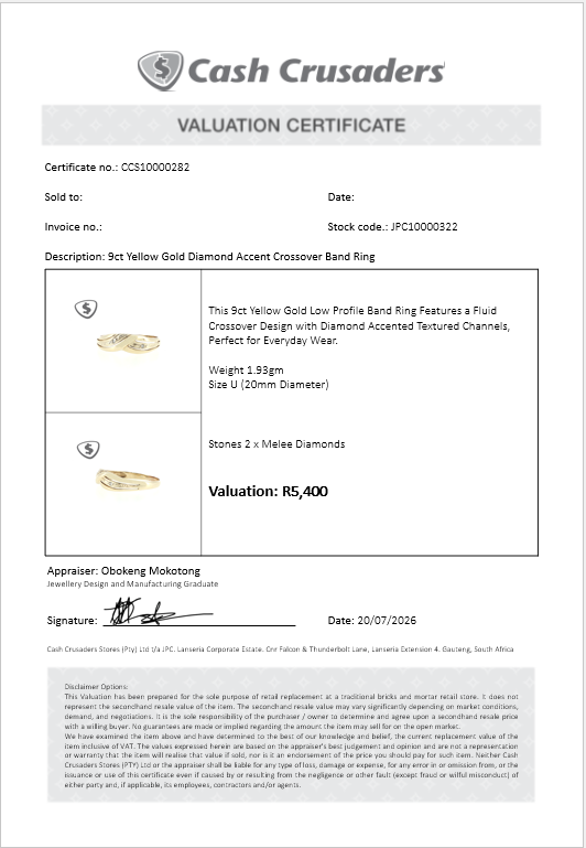 9ct Yellow Gold Diamond Accent Crossover Band Ring