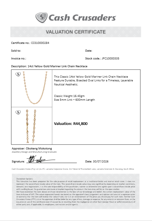 Classic 14ct Yellow Gold Mariner Link Chain Necklace