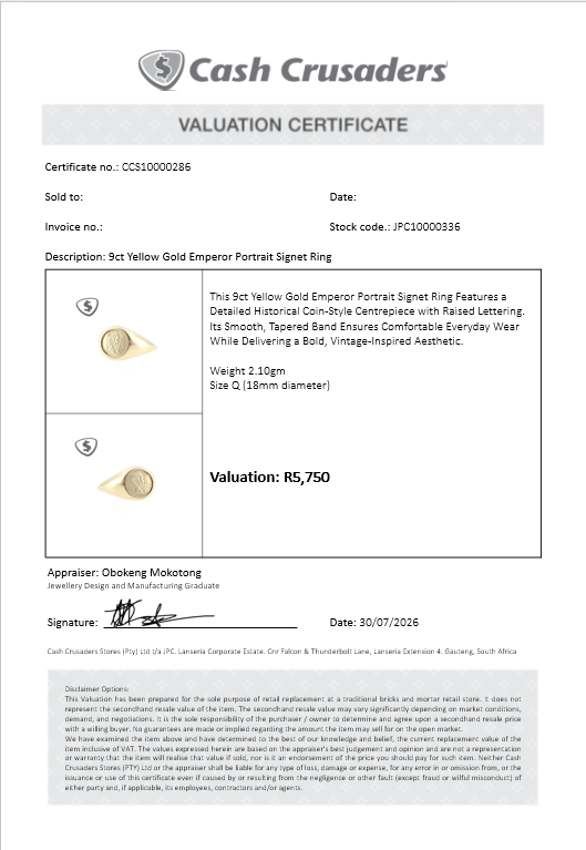 9ct Yellow Gold Emperor Portrait Signet Ring