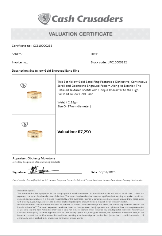 9ct Yellow Gold Engraved Band Ring