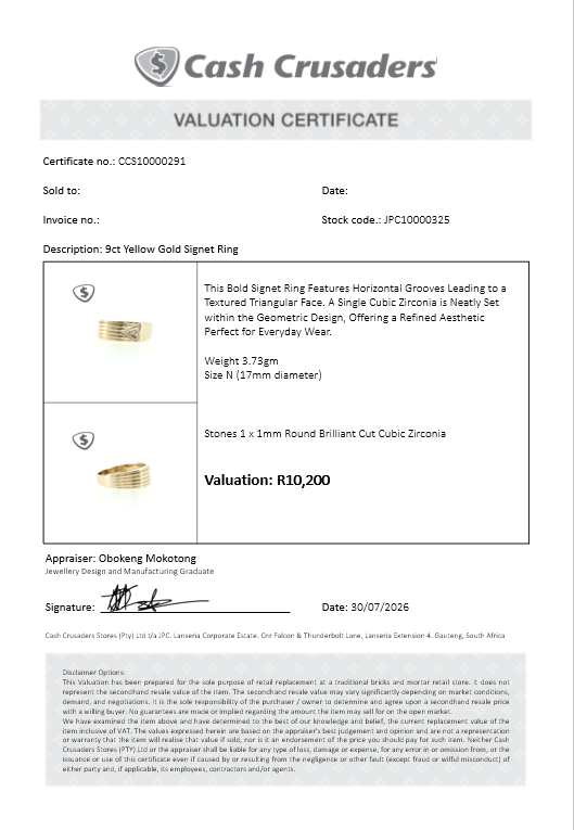 9ct Yellow Gold Signet Ring with Grooved Detailing