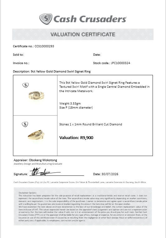 9ct Yellow Gold Diamond Swirl Signet Ring