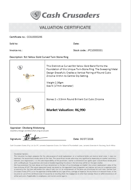 9ct Yellow Gold Curved Twin Stone Ring