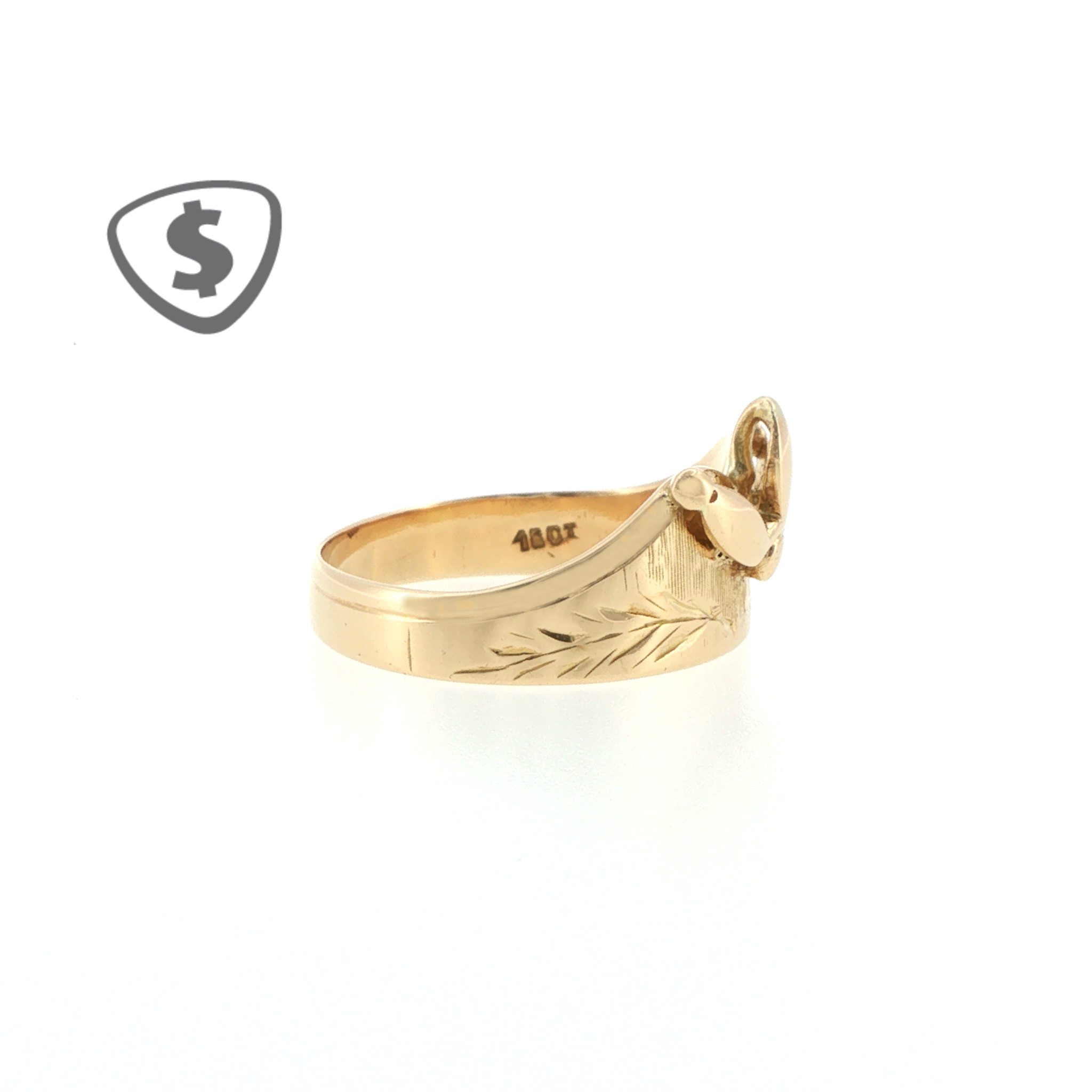 18ct Yellow Gold Floral Motif Engraved Signet Ring