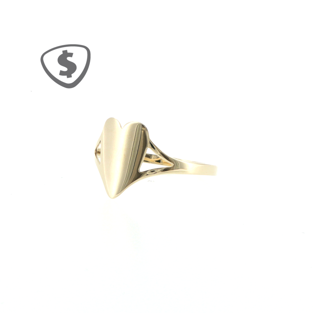 Polished 9ct Yellow Gold Heart Motif Signet Ring