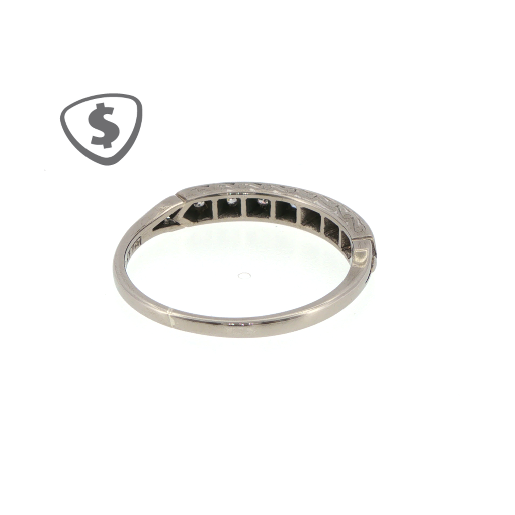 Diamond Engraved Band Ring in 18ct White Gold