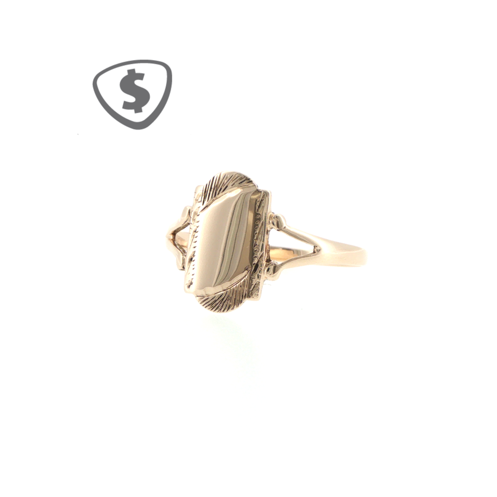 Vintage-Style 9ct Yellow Gold Signet Ring with Engraved Details