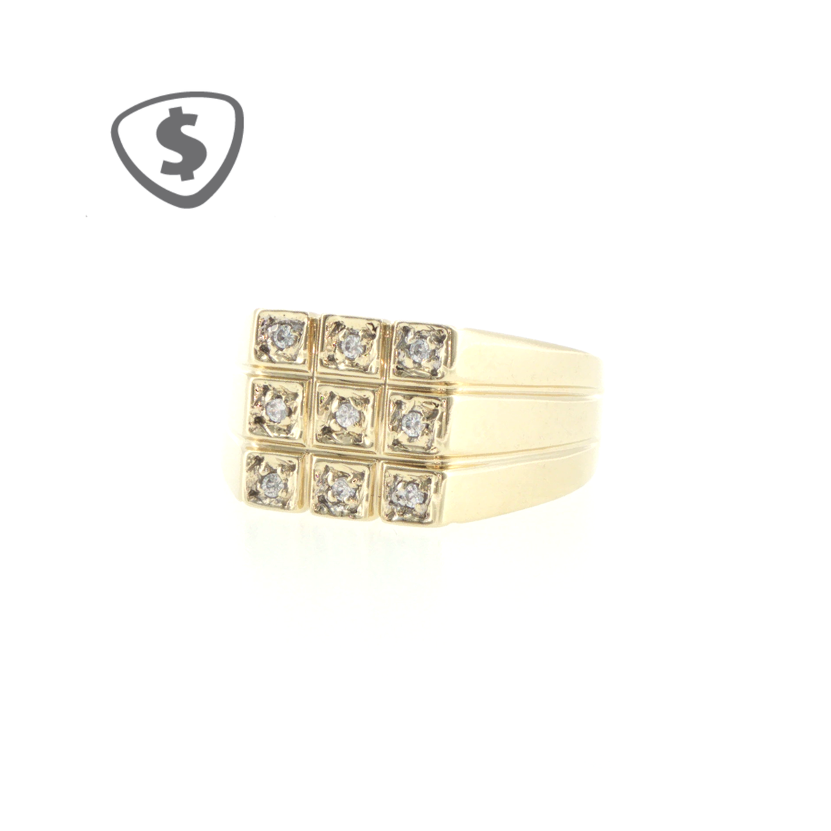 9ct Yellow Gold Nine-Stone Diamond Grid Signet Ring
