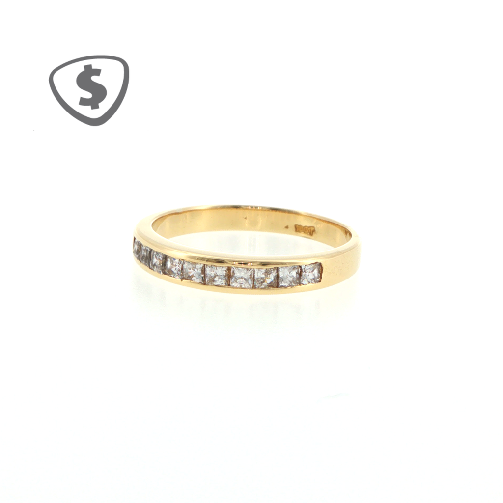 Square Cut Diamond Channel Set Eternity Ring in 18ct Yellow Gold